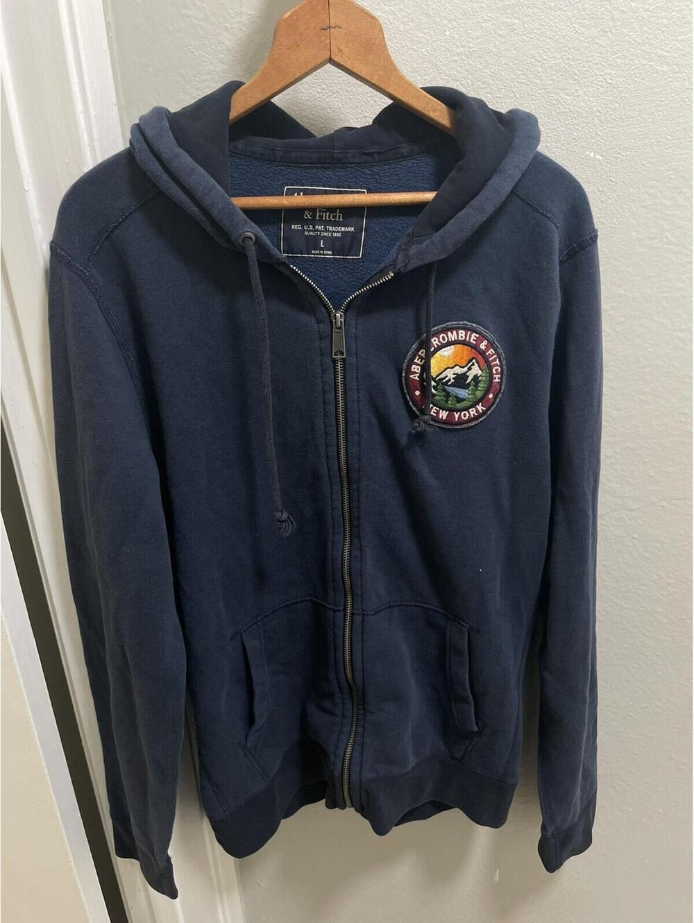 Abercrombie & Fitch Hoodie Mens M Blue Mountain Patch